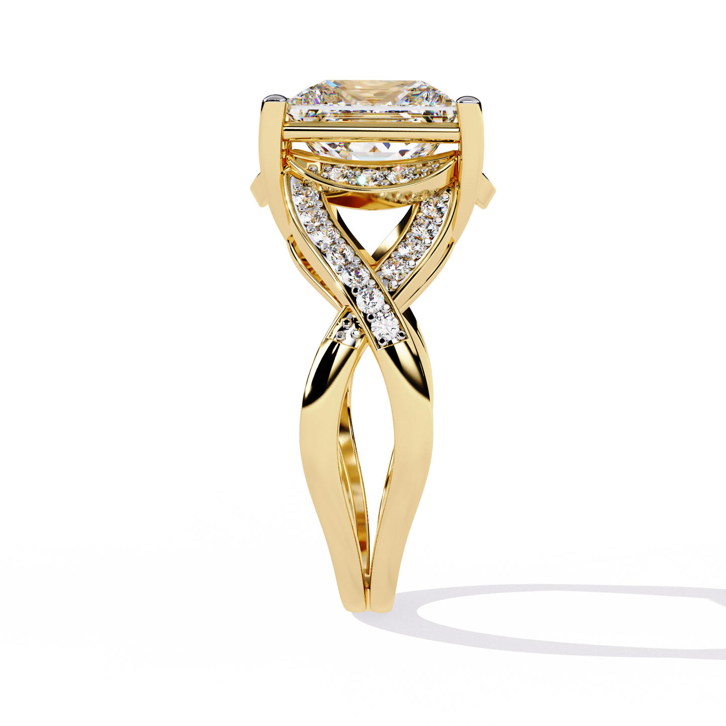 Regal Cross – Diamond Princess Cut Ring with Twisted Shank in 14K Gold