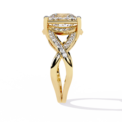 Regal Cross – Diamond Princess Cut Ring with Twisted Shank in 14K Gold