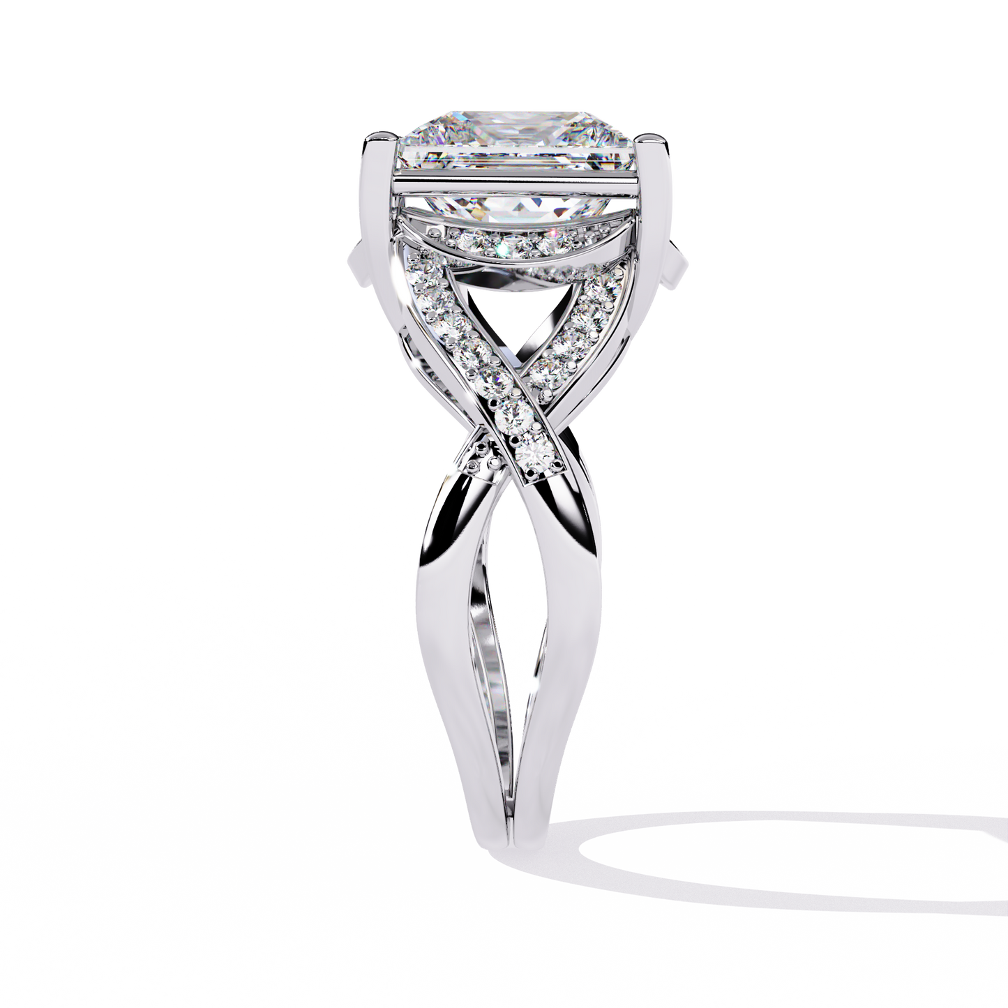 Regal Cross – Diamond Princess Cut Ring with Twisted Shank in 14K Gold