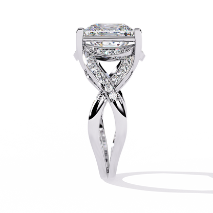 Regal Cross – Diamond Princess Cut Ring with Twisted Shank in 14K Gold