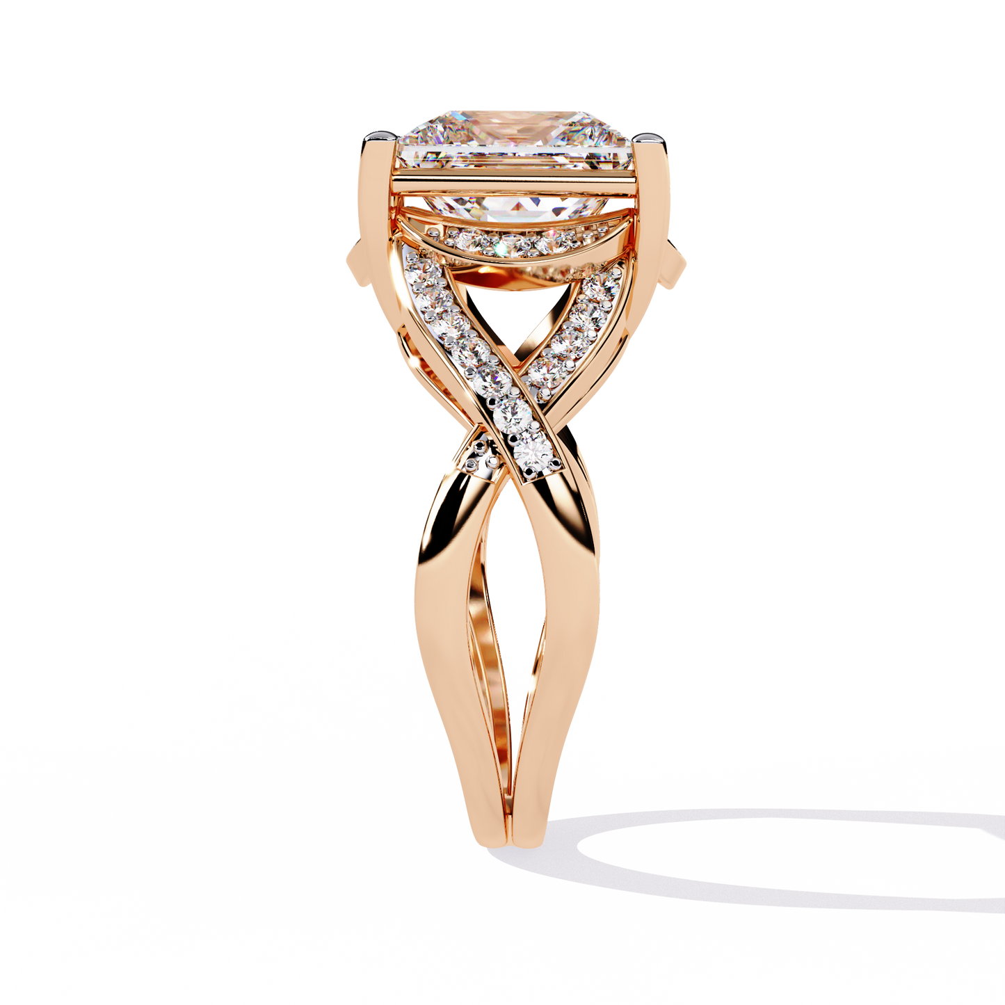 Regal Cross – Diamond Princess Cut Ring with Twisted Shank in 14K Gold