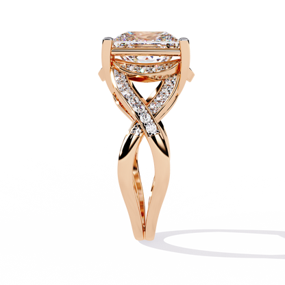 Regal Cross – Diamond Princess Cut Ring with Twisted Shank in 14K Gold