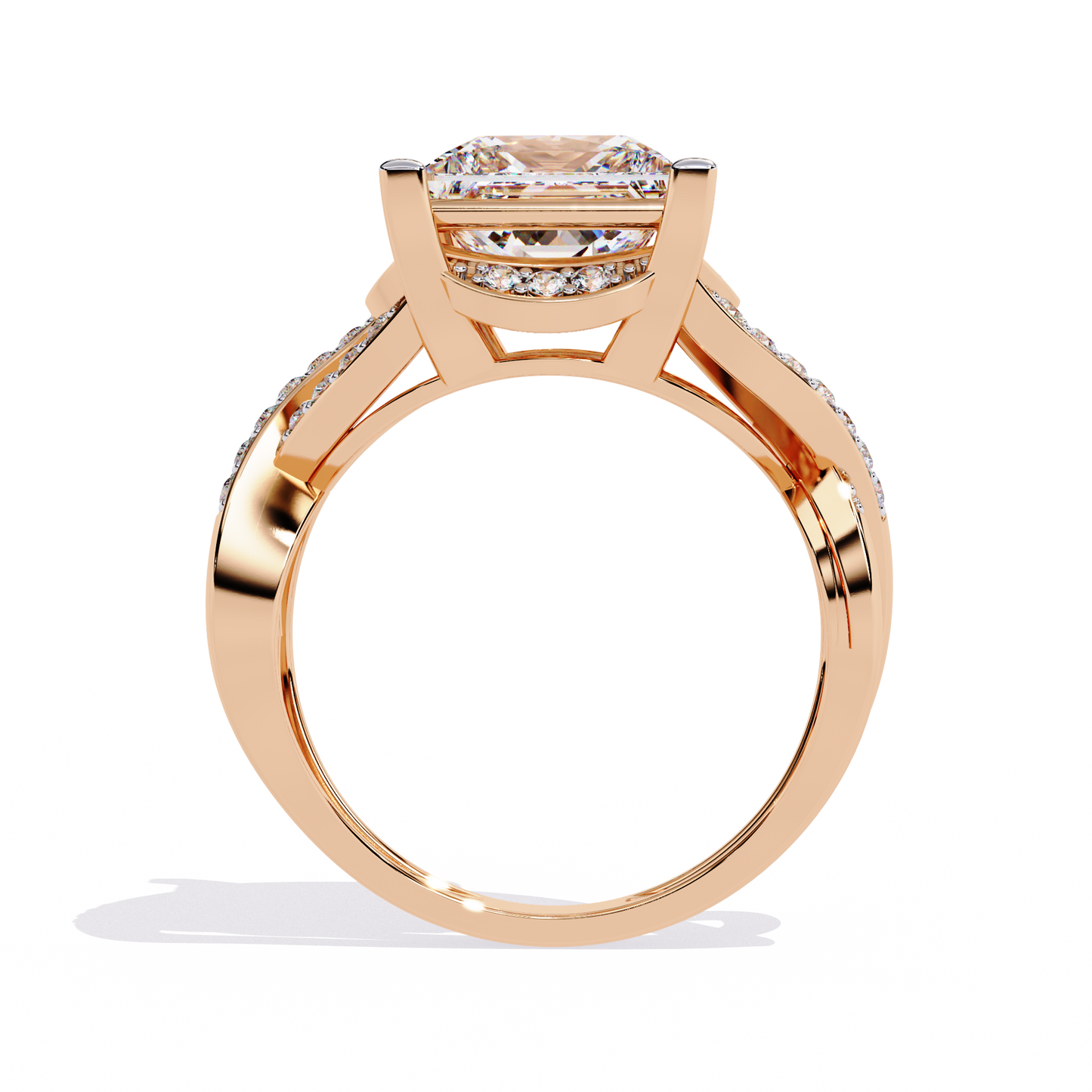 Regal Cross – Diamond Princess Cut Ring with Twisted Shank in 14K Gold