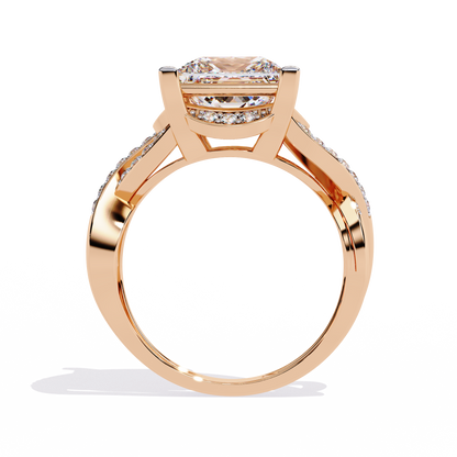 Regal Cross – Diamond Princess Cut Ring with Twisted Shank in 14K Gold