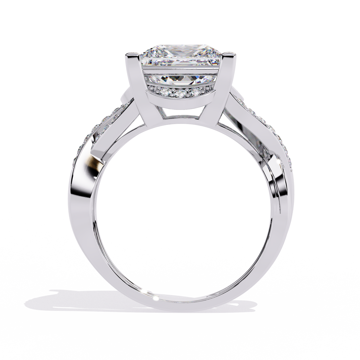 Regal Cross – Diamond Princess Cut Ring with Twisted Shank in 14K Gold