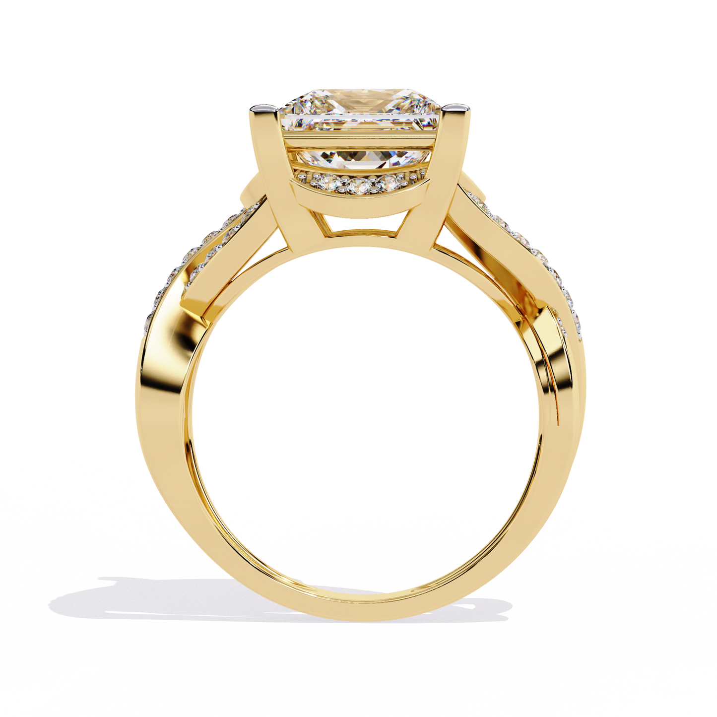 Regal Cross – Diamond Princess Cut Ring with Twisted Shank in 14K Gold