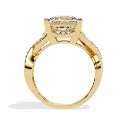 Regal Cross – Diamond Princess Cut Ring with Twisted Shank in 14K Gold