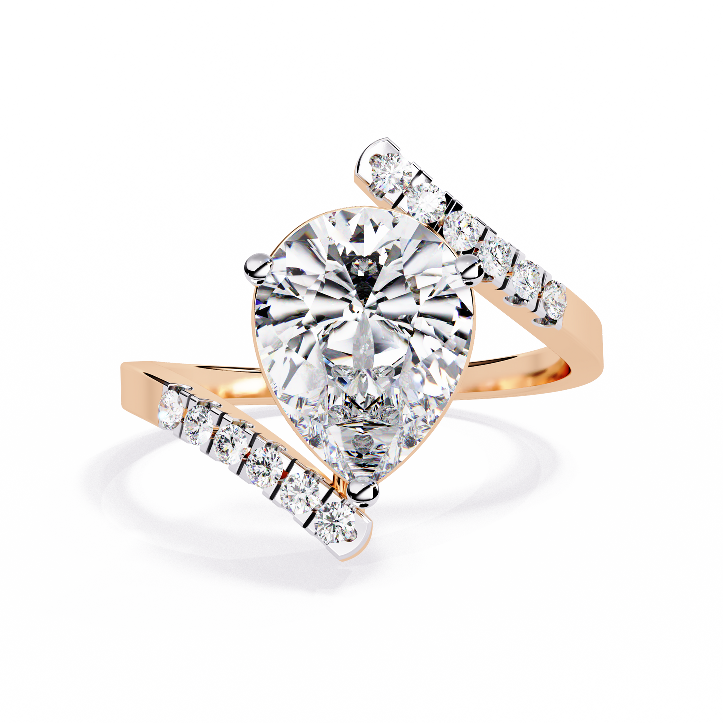 Gracebound – Diamond Pear Solitaire Ring with Curved Pavé Shank in 14K Gold
