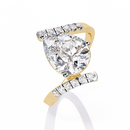 Gracebound – Diamond Pear Solitaire Ring with Curved Pavé Shank in 14K Gold