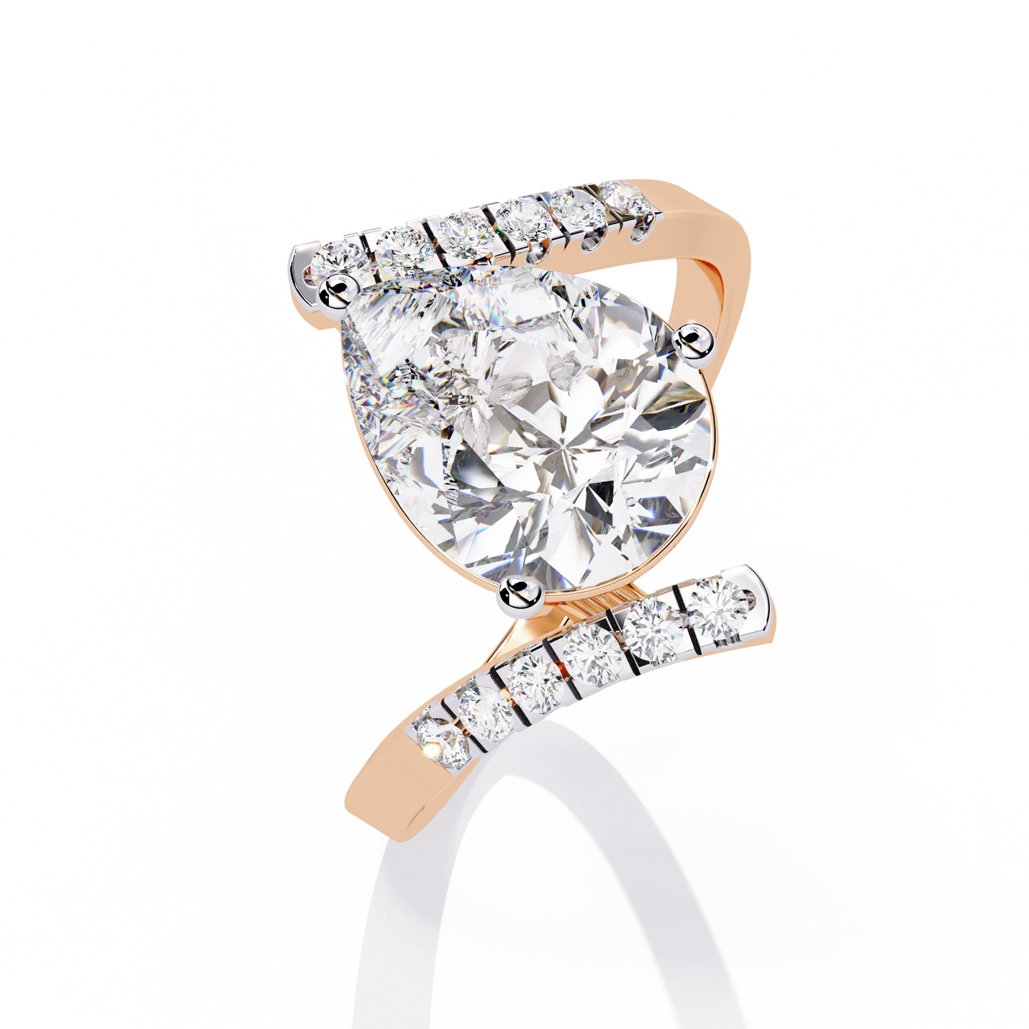 Gracebound – Diamond Pear Solitaire Ring with Curved Pavé Shank in 14K Gold