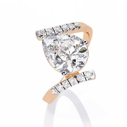 Gracebound – Diamond Pear Solitaire Ring with Curved Pavé Shank in 14K Gold
