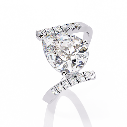 Gracebound – Diamond Pear Solitaire Ring with Curved Pavé Shank in 14K Gold