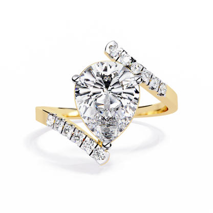 Gracebound – Diamond Pear Solitaire Ring with Curved Pavé Shank in 14K Gold