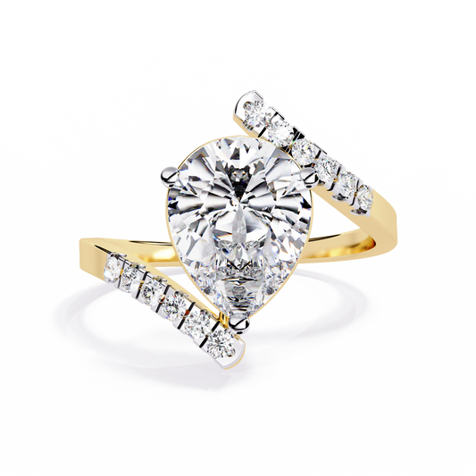 Gracebound – Diamond Pear Solitaire Ring with Curved Pavé Shank in 14K Gold