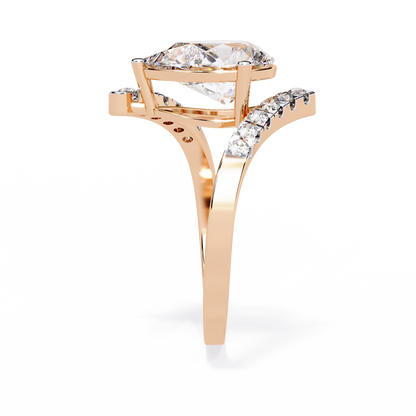 Gracebound – Diamond Pear Solitaire Ring with Curved Pavé Shank in 14K Gold