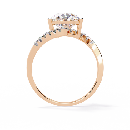 Gracebound – Diamond Pear Solitaire Ring with Curved Pavé Shank in 14K Gold