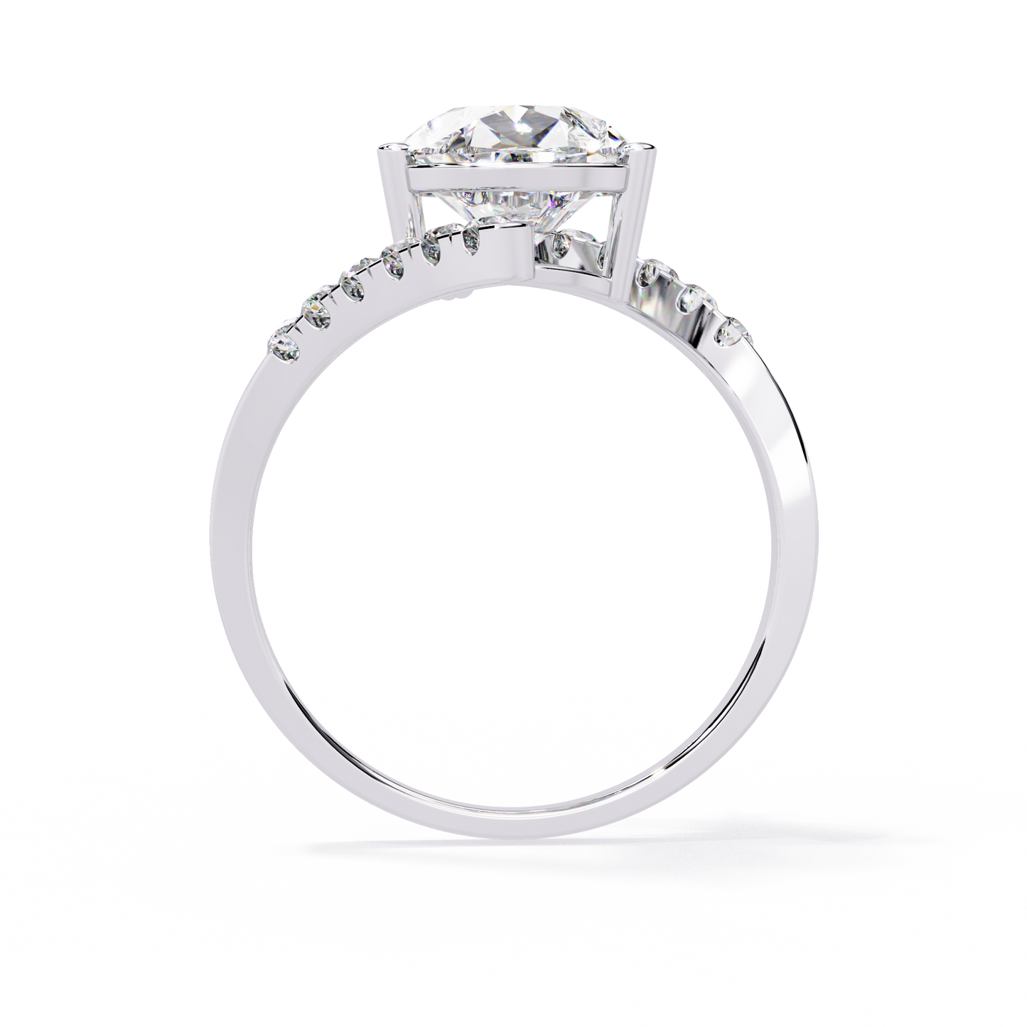 Gracebound – Diamond Pear Solitaire Ring with Curved Pavé Shank in 14K Gold