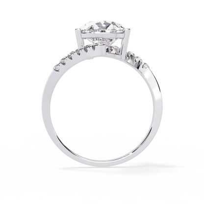 Gracebound – Diamond Pear Solitaire Ring with Curved Pavé Shank in 14K Gold