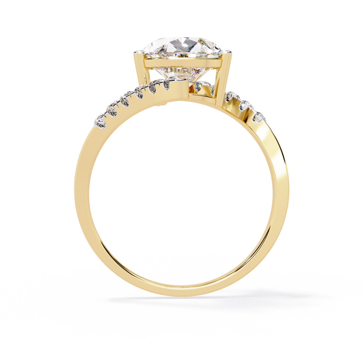 Gracebound – Diamond Pear Solitaire Ring with Curved Pavé Shank in 14K Gold