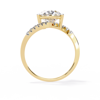 Gracebound – Diamond Pear Solitaire Ring with Curved Pavé Shank in 14K Gold
