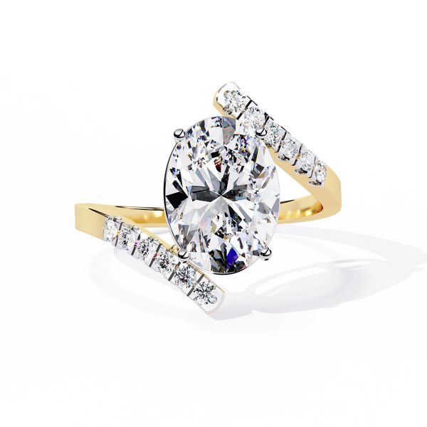 Radiant Sweep – Diamond Oval Solitaire Ring with Angled Pavé Band in 14K Gold