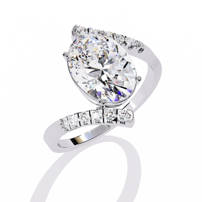 Radiant Sweep – Diamond Oval Solitaire Ring with Angled Pavé Band in 14K Gold