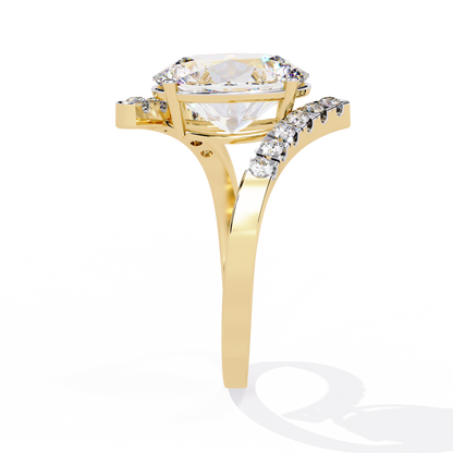 Radiant Sweep – Diamond Oval Solitaire Ring with Angled Pavé Band in 14K Gold