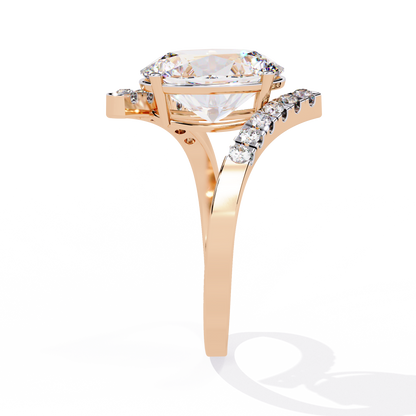 Radiant Sweep – Diamond Oval Solitaire Ring with Angled Pavé Band in 14K Gold