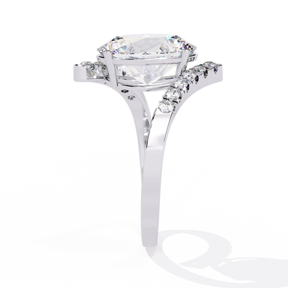 Radiant Sweep – Diamond Oval Solitaire Ring with Angled Pavé Band in 14K Gold