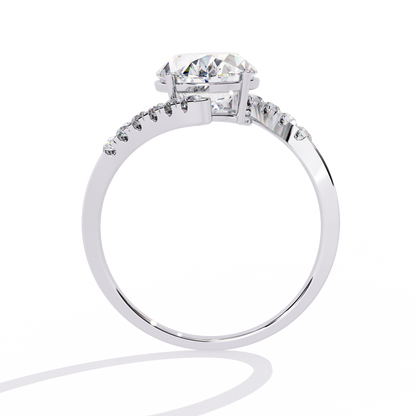 Radiant Sweep – Diamond Oval Solitaire Ring with Angled Pavé Band in 14K Gold