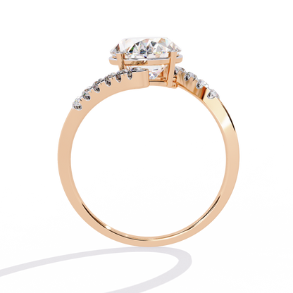 Radiant Sweep – Diamond Oval Solitaire Ring with Angled Pavé Band in 14K Gold