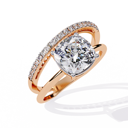 Cushion Curve – Diamond Split Shank Solitaire Ring in 14K Gold