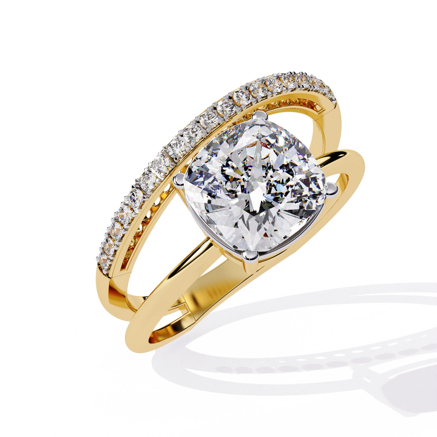 Cushion Curve – Diamond Split Shank Solitaire Ring in 14K Gold