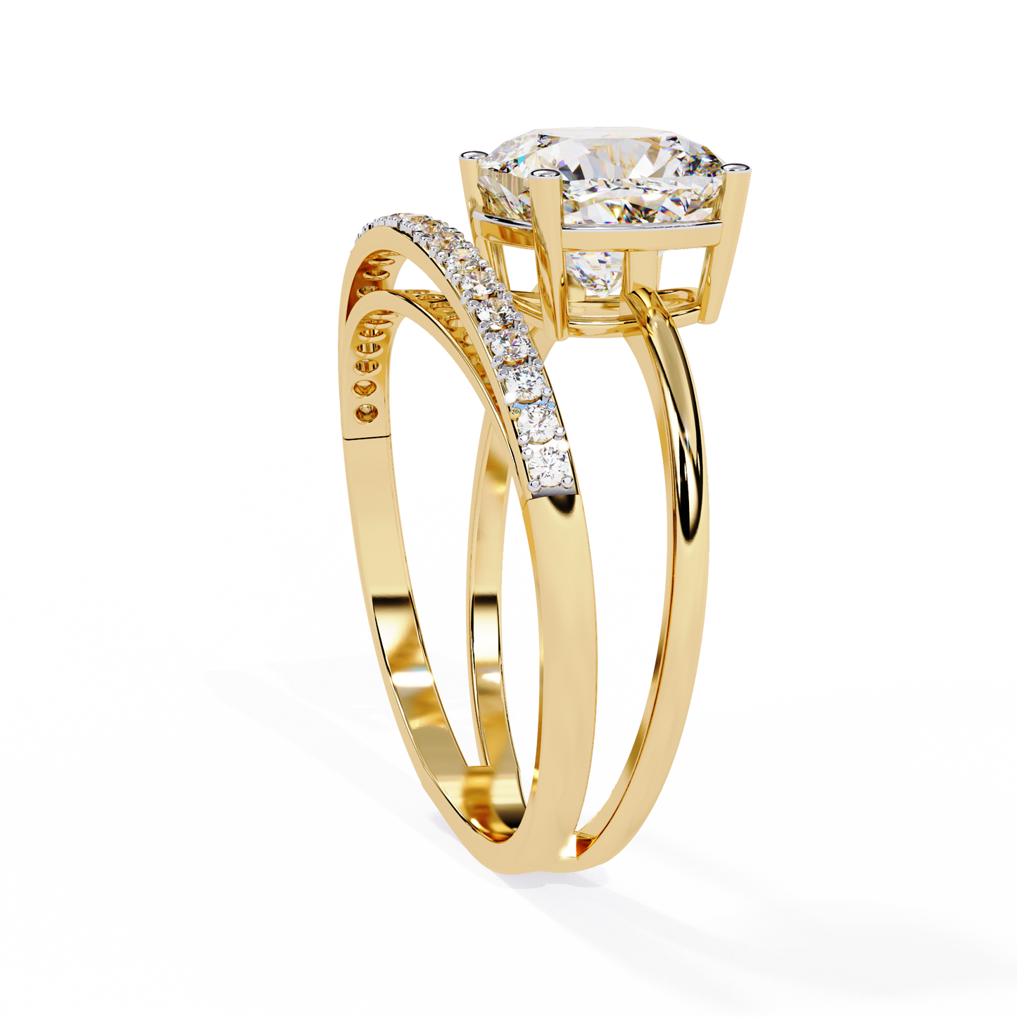 Cushion Curve – Diamond Split Shank Solitaire Ring in 14K Gold