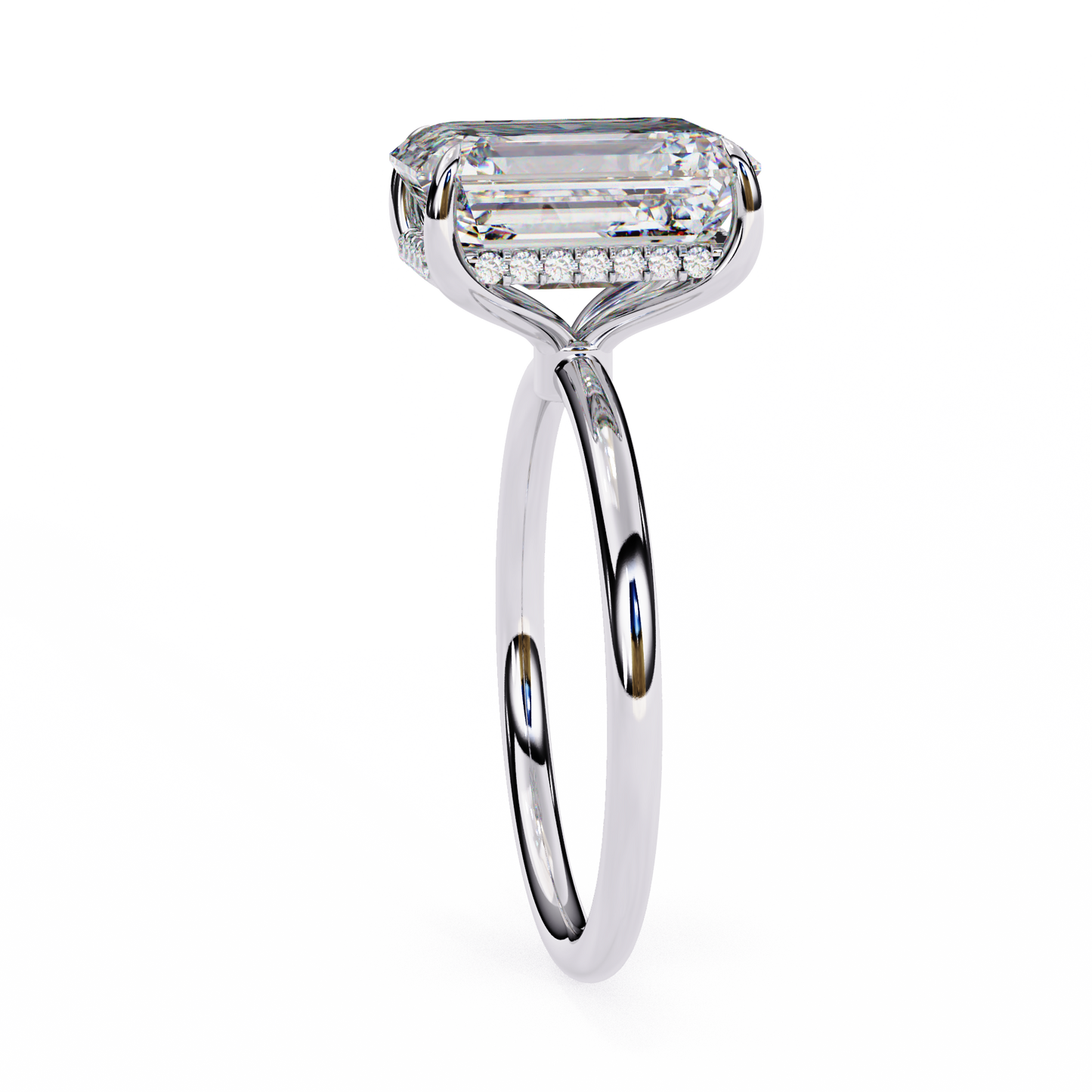 Emerald Crestline – Lab Diamond Ring with Double-Row Shank in 14K Gold