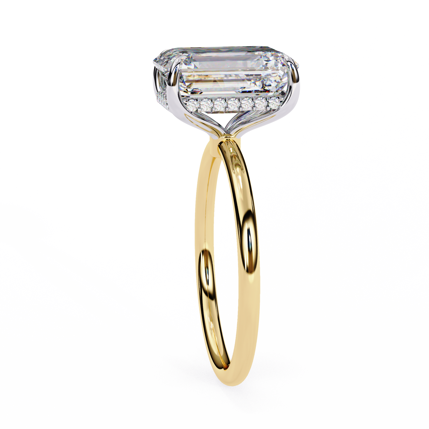 Emerald Crestline – Lab Diamond Ring with Double-Row Shank in 14K Gold