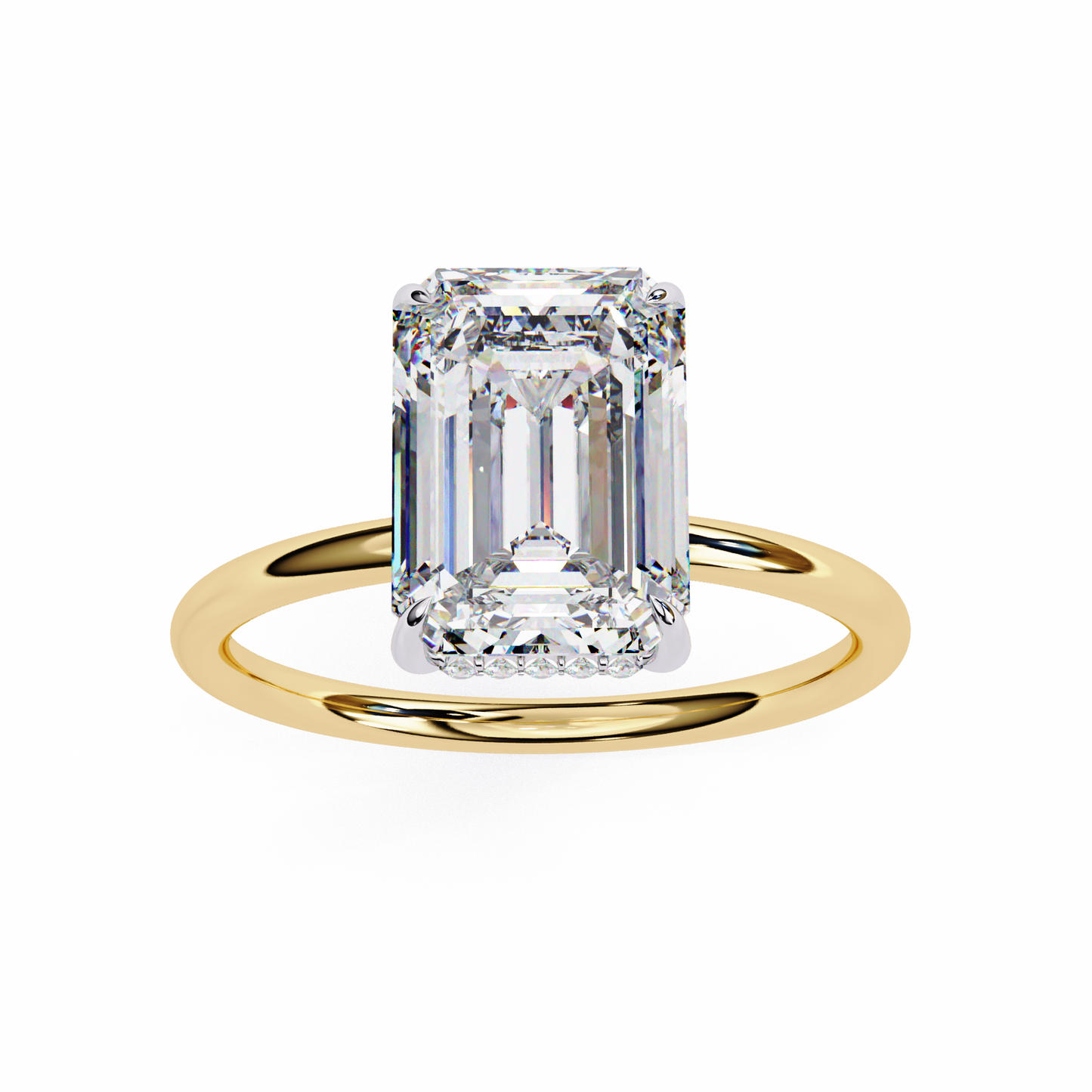 Emerald Crestline – Lab Diamond Ring with Double-Row Shank in 14K Gold