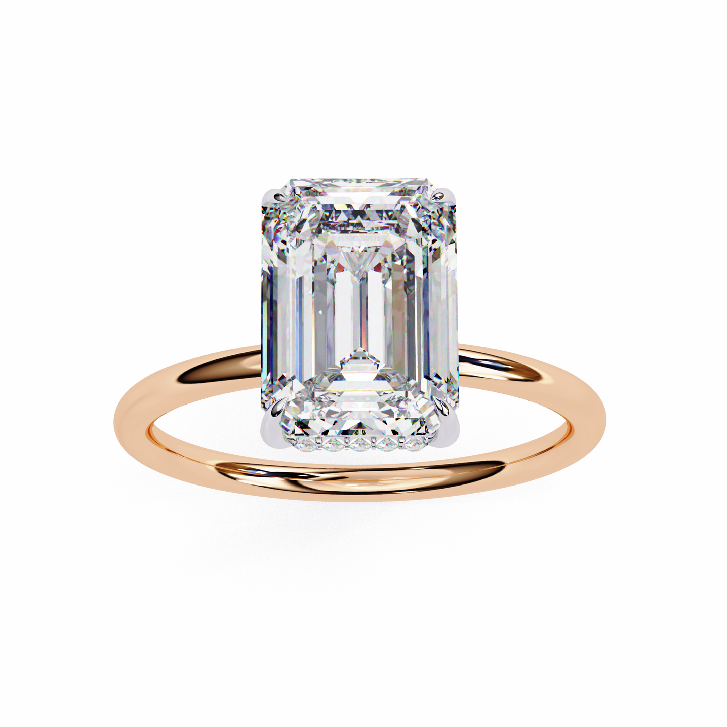 Emerald Crestline – Lab Diamond Ring with Double-Row Shank in 14K Gold