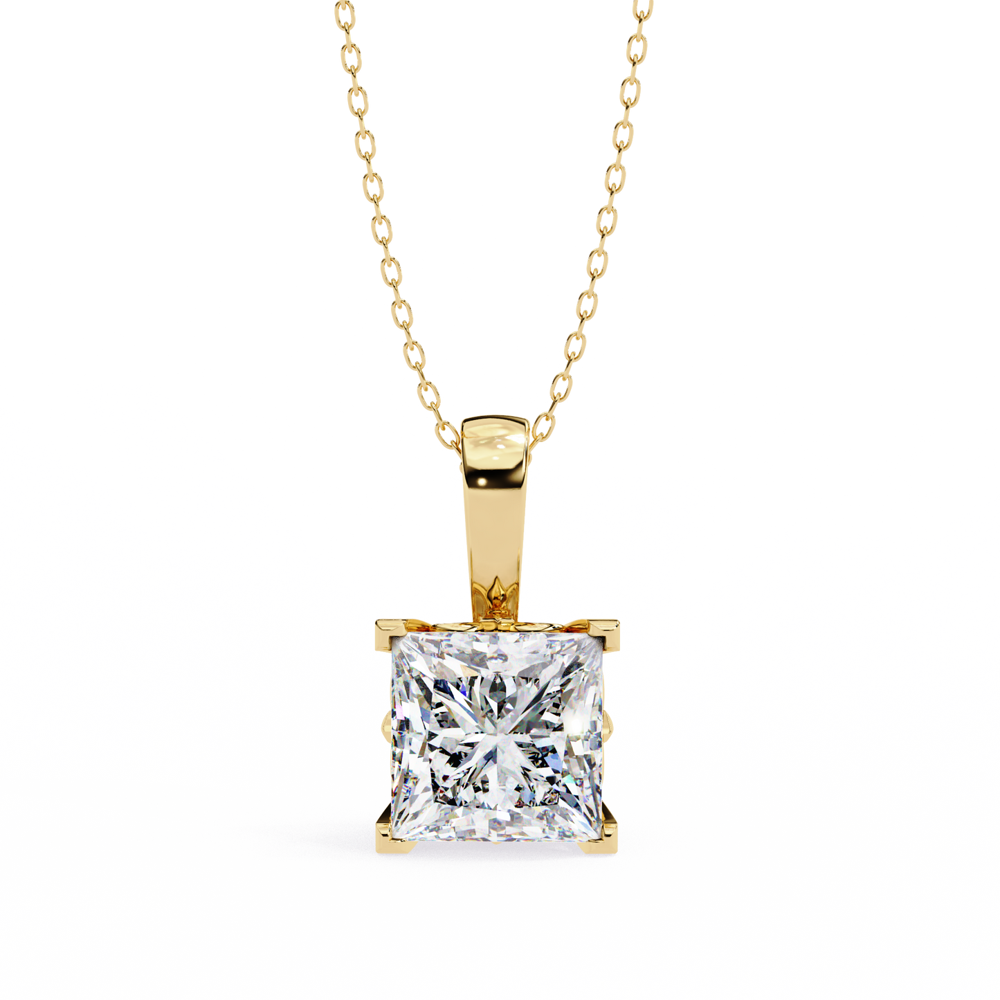 Crown Prism – Princess Cut Lab Diamond Solitaire Chain Pendant