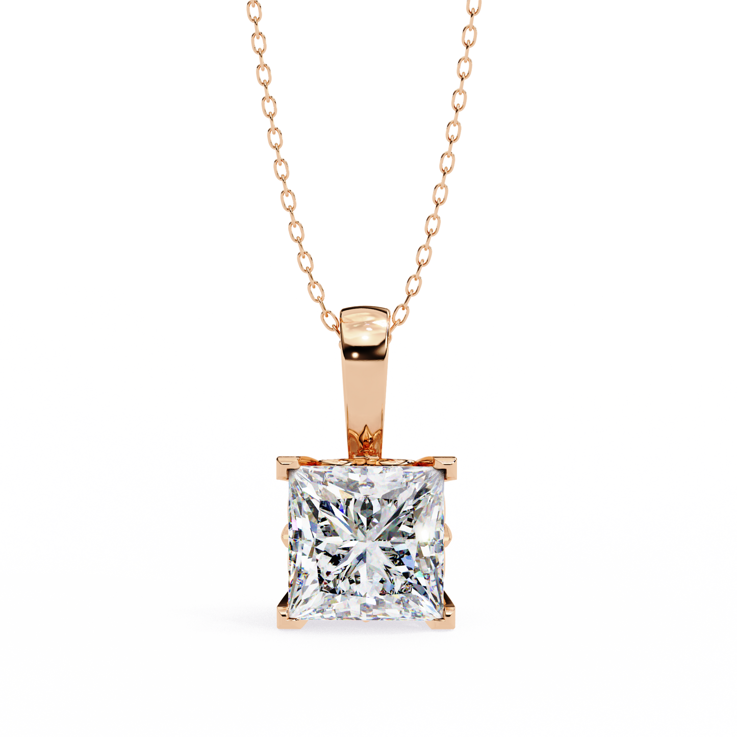 Crown Prism – Princess Cut Lab Diamond Solitaire Chain Pendant