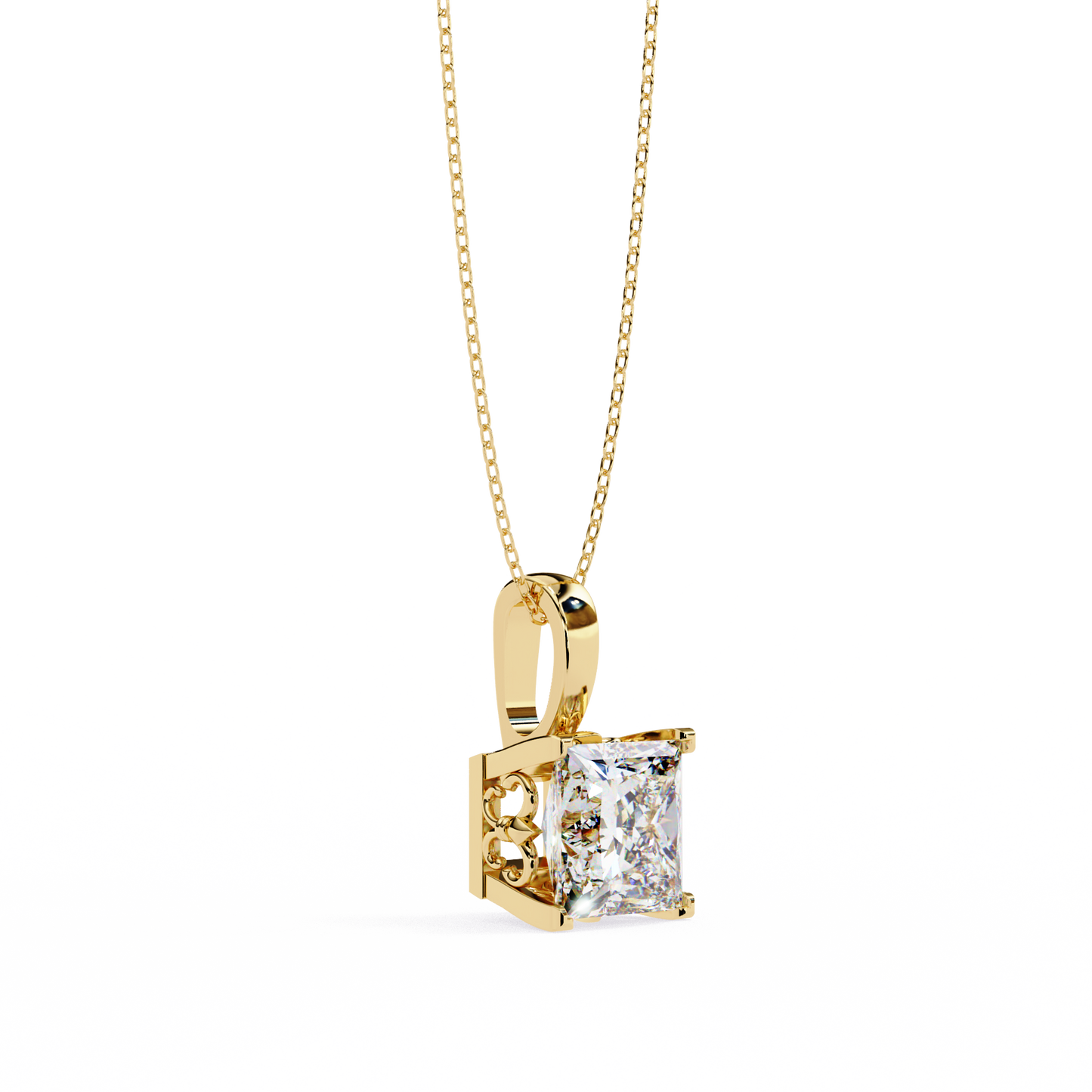 Crown Prism – Princess Cut Lab Diamond Solitaire Chain Pendant