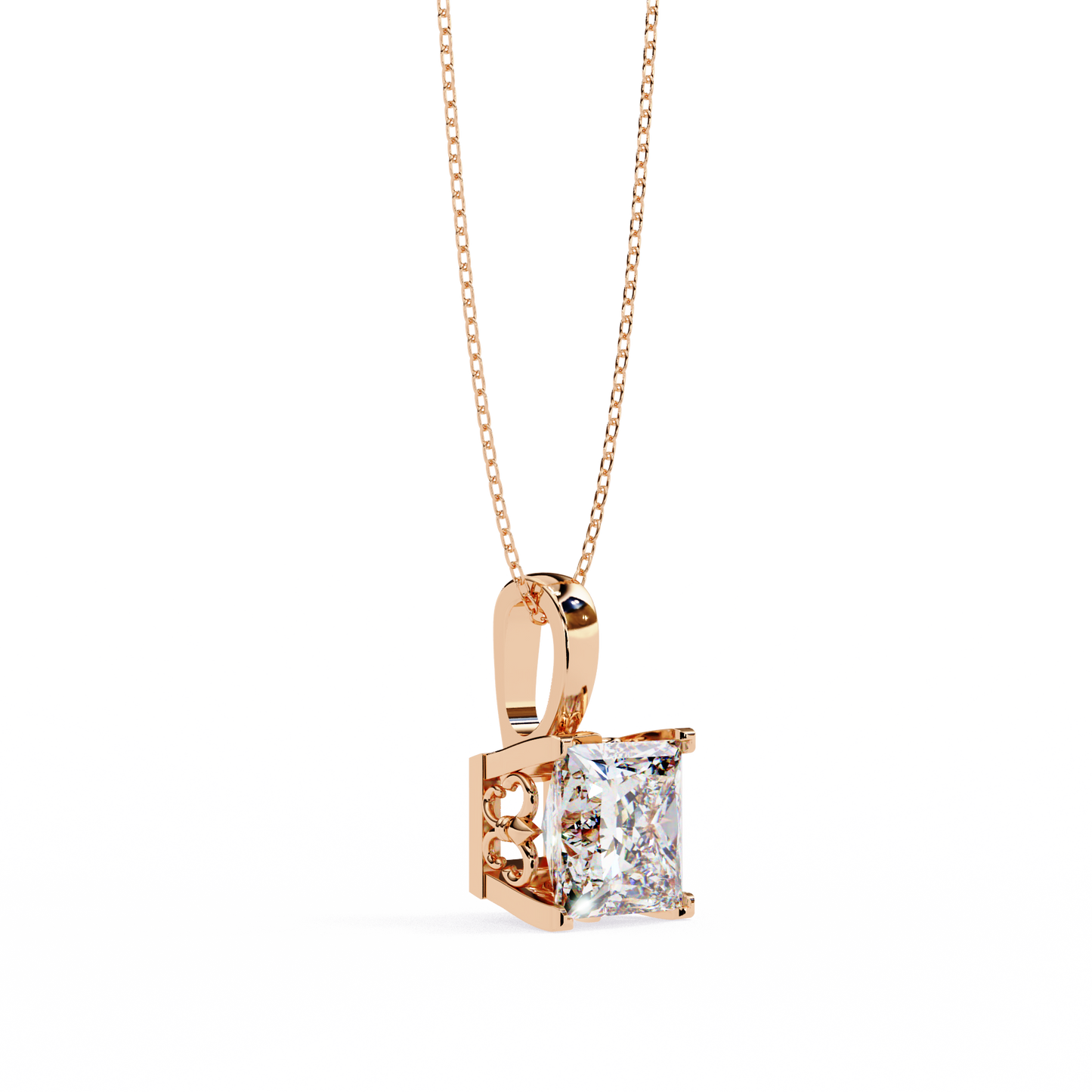 Crown Prism – Princess Cut Lab Diamond Solitaire Chain Pendant