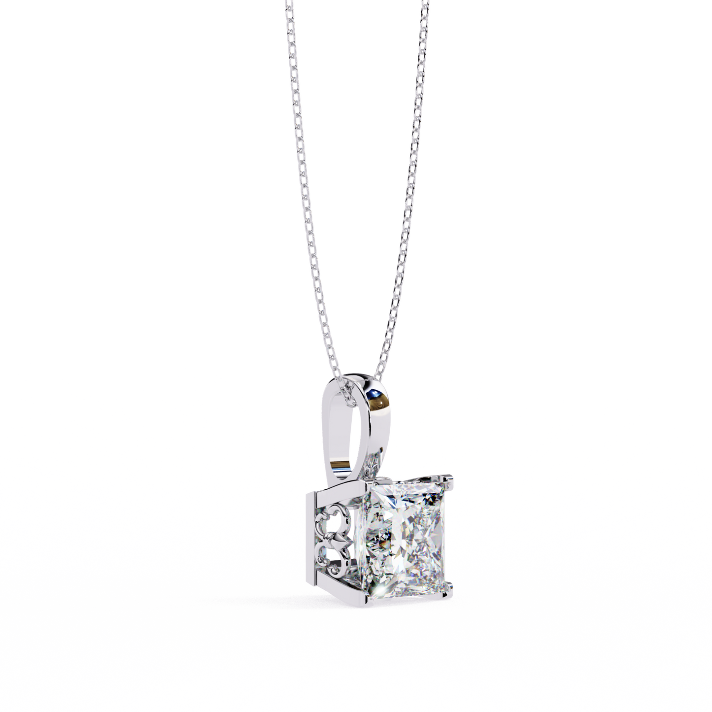 Crown Prism – Princess Cut Lab Diamond Solitaire Chain Pendant