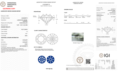 10.07 Carat Round Cut Lab Grown Diamond – G VS1, Ideal Cut | IGI