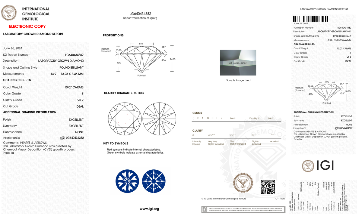 10.07 Carat Round Cut Lab Grown Diamond – F VS2, Ideal Cut | IGI