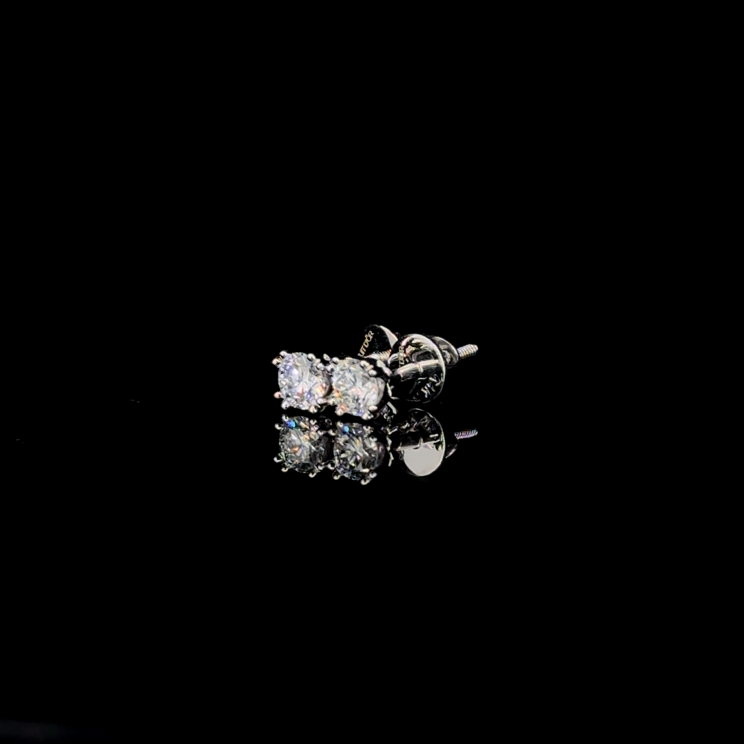0.93 Carat Round Lab Diamond Studs in 14K White Gold