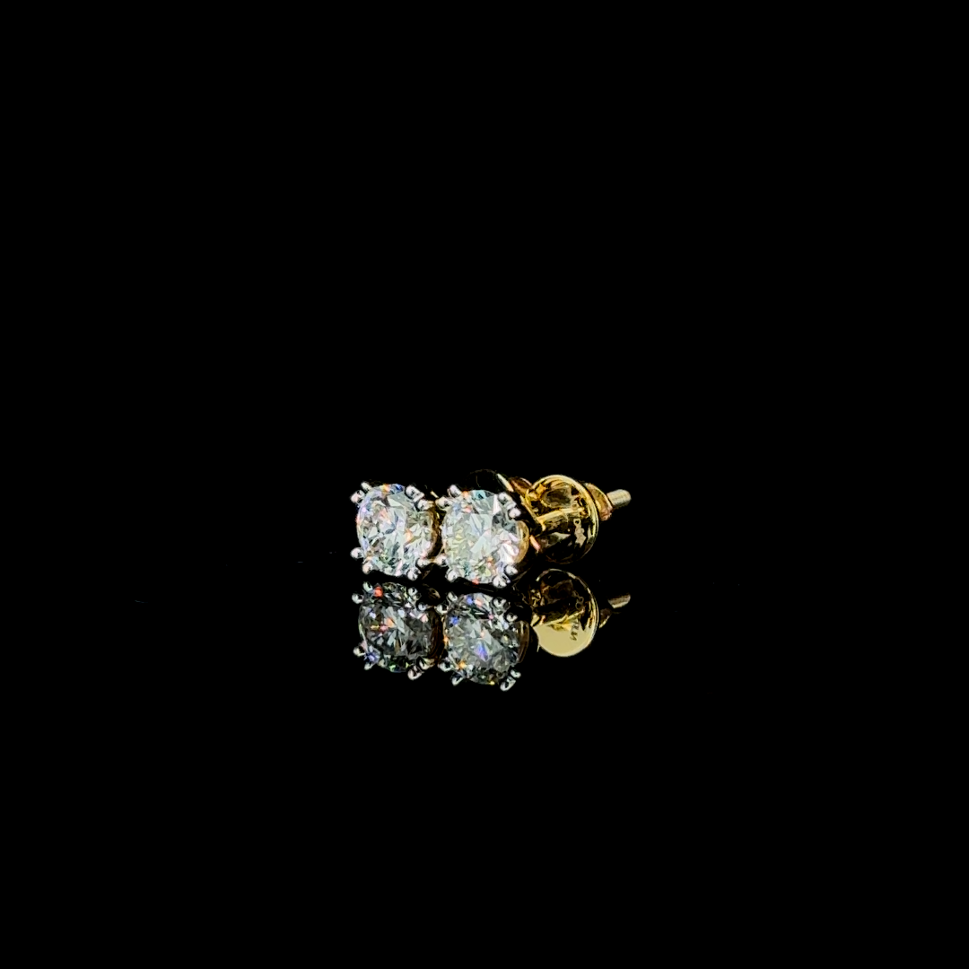 0.94 Carat Round Lab Diamond Studs in 14K Yellow Gold