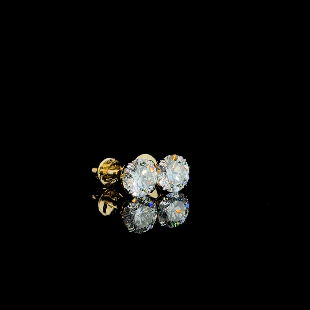 Luxe Solitaire – Round Lab Diamond Stud Earrings in 14K Yellow Gold