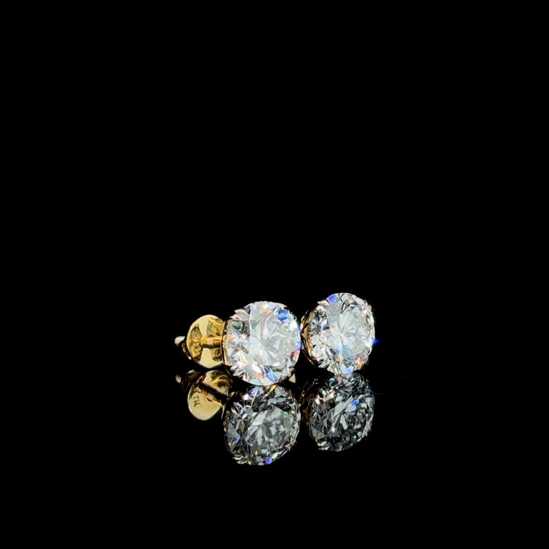 Luxe Solitaire – Round Lab Diamond Stud Earrings in 14K Yellow Gold