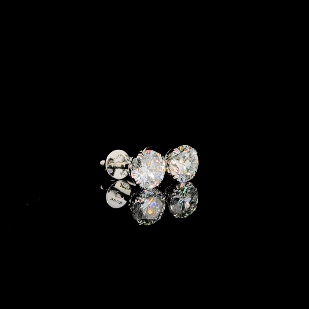 Grandeur Solitaire – Round Lab Diamond Stud Earrings in 14K White Gold